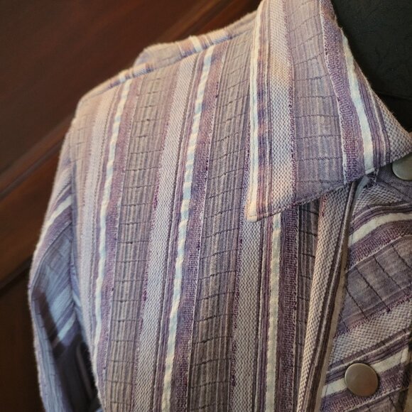 Christopher & Banks Womens Striped Button-Up Shirt L Purple Drawstring Waist - Picture 6 of 8